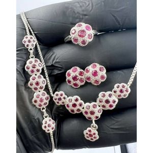Natural kashmir Ruby Gemstone jewelry set 925 Starling Silver Handmade